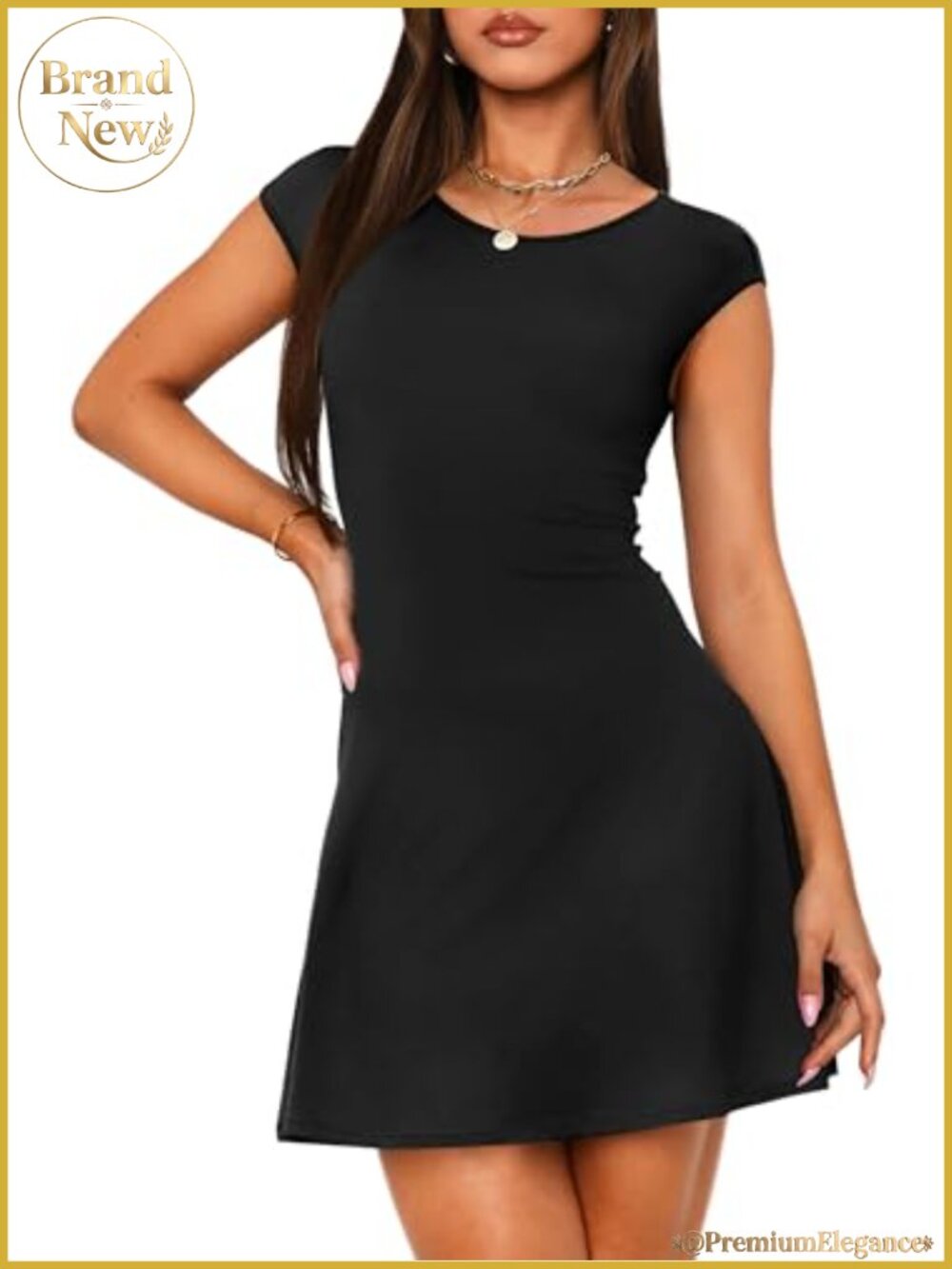 Womens A-Line Mini Dress Cap Sleeve Boat Neck Stretch Bodycon Party Club